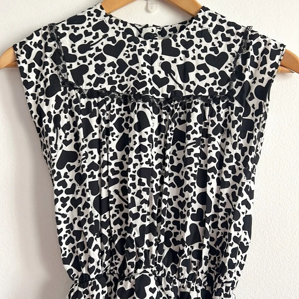 Zadig & Voltaire Freja Dress Heart Print Black White Tunic Girls NWOT